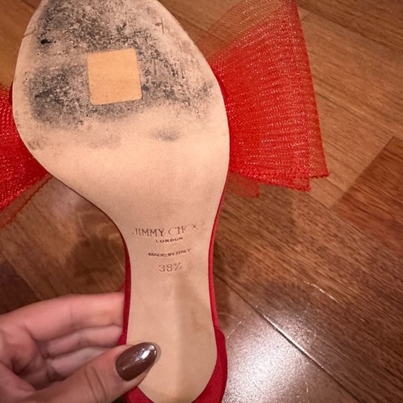 Jimmy Choo Aveline 100 Bow Ankle Strap Sandal Siletto in Red - Size 38.5 / 8 US - Picture 14 of 16